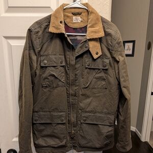 Faherty Olive Waxed Field Jacket with Tan Corduroy Collar